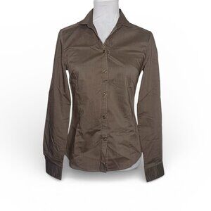 NWT DOUBLJU Taupe Button Down Shirt Long Sleeve Cotton Work Top S